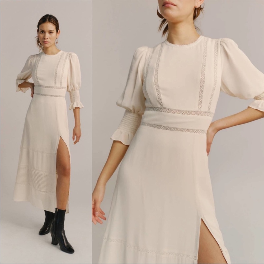 REFORMATION Merritt Midi Dress in Cream White Wedding Bride Half Sleeve Size 4
